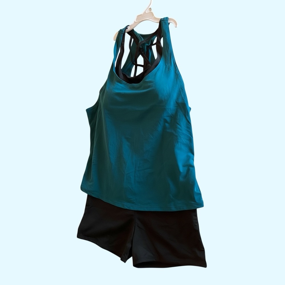 Swimsuit with Coverup size L three piece super comfy! Teal and Black by TEMPT ME